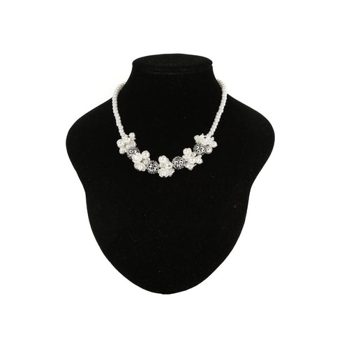 Cinderella Couture Pearl Flower Silver Trim Necklace - SophiasStyle.com